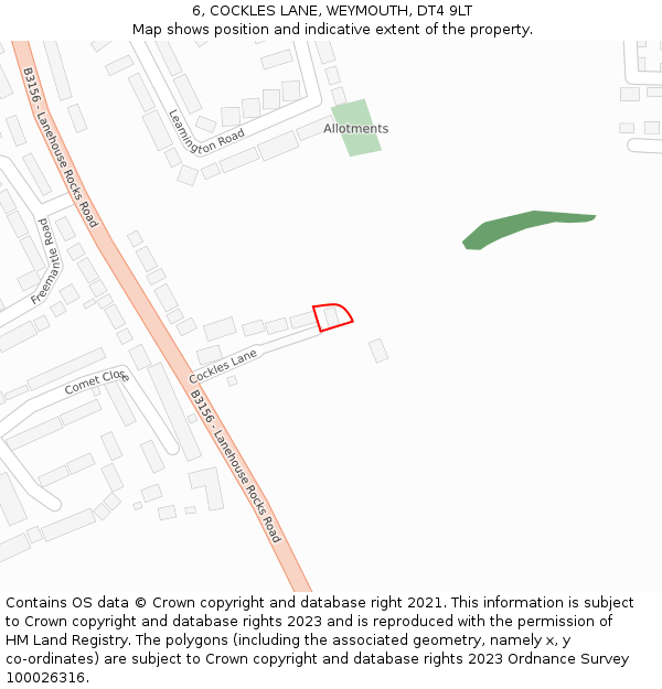 6, COCKLES LANE, WEYMOUTH, DT4 9LT: Location map and indicative extent of plot