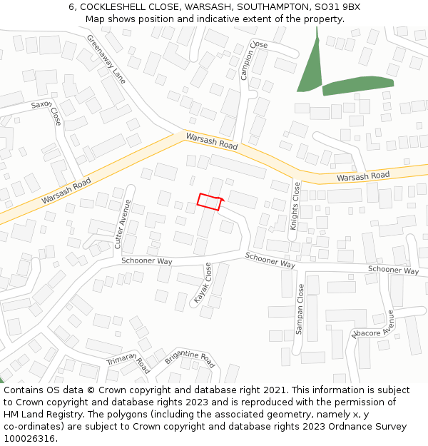 6, COCKLESHELL CLOSE, WARSASH, SOUTHAMPTON, SO31 9BX: Location map and indicative extent of plot