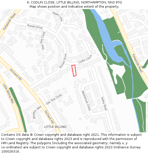 6, CODLIN CLOSE, LITTLE BILLING, NORTHAMPTON, NN3 9TG: Location map and indicative extent of plot