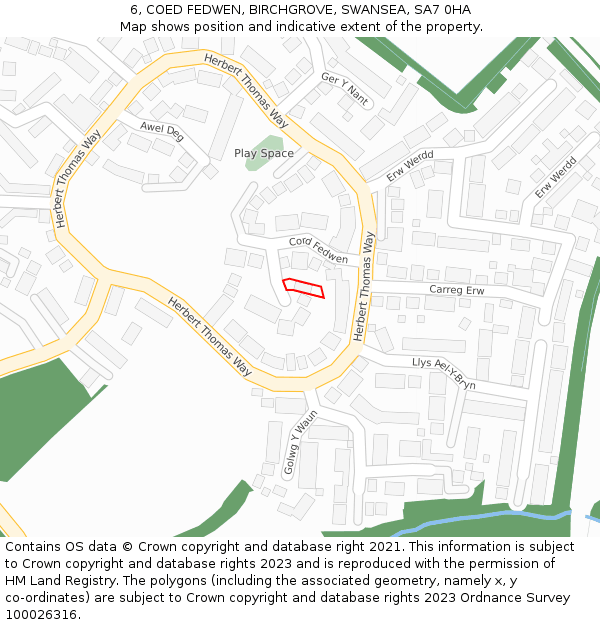 6, COED FEDWEN, BIRCHGROVE, SWANSEA, SA7 0HA: Location map and indicative extent of plot