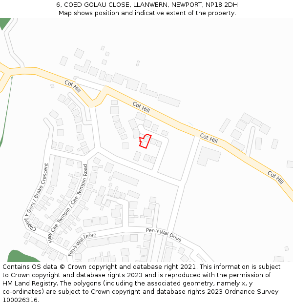 6, COED GOLAU CLOSE, LLANWERN, NEWPORT, NP18 2DH: Location map and indicative extent of plot