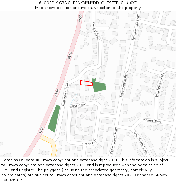 6, COED Y GRAIG, PENYMYNYDD, CHESTER, CH4 0XD: Location map and indicative extent of plot