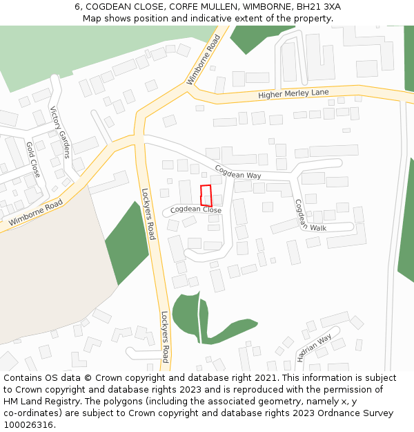6, COGDEAN CLOSE, CORFE MULLEN, WIMBORNE, BH21 3XA: Location map and indicative extent of plot