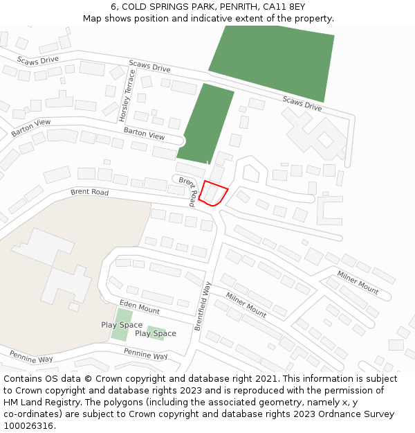 6, COLD SPRINGS PARK, PENRITH, CA11 8EY: Location map and indicative extent of plot