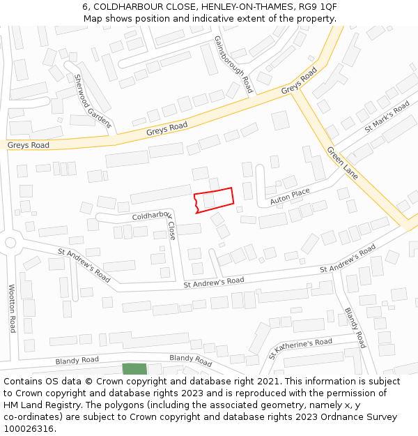 6, COLDHARBOUR CLOSE, HENLEY-ON-THAMES, RG9 1QF: Location map and indicative extent of plot