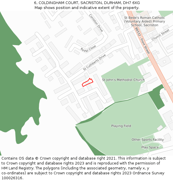 6, COLDINGHAM COURT, SACRISTON, DURHAM, DH7 6XG: Location map and indicative extent of plot