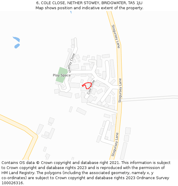 6, COLE CLOSE, NETHER STOWEY, BRIDGWATER, TA5 1JU: Location map and indicative extent of plot