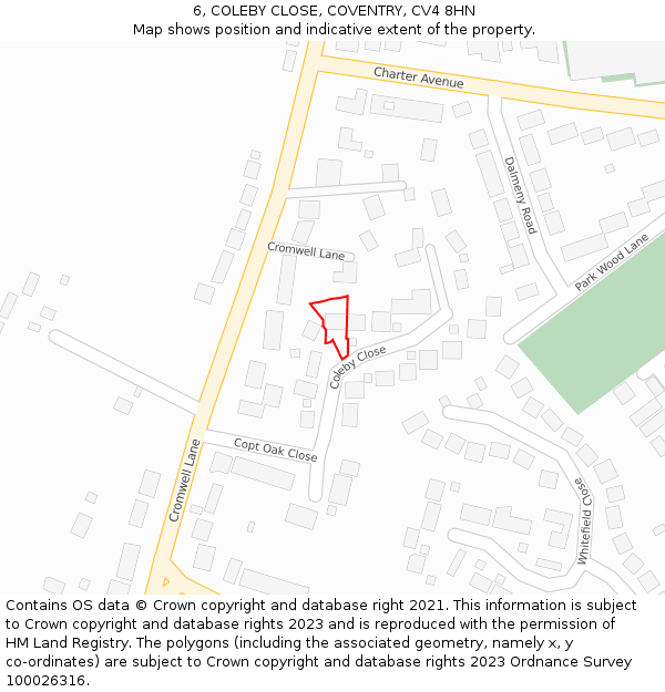 6, COLEBY CLOSE, COVENTRY, CV4 8HN: Location map and indicative extent of plot