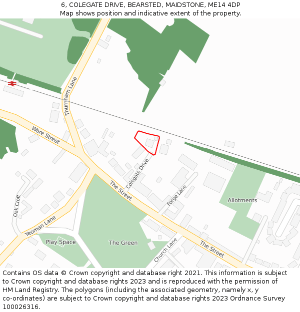 6, COLEGATE DRIVE, BEARSTED, MAIDSTONE, ME14 4DP: Location map and indicative extent of plot