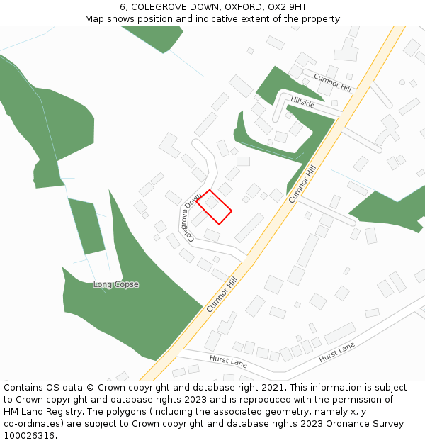 6, COLEGROVE DOWN, OXFORD, OX2 9HT: Location map and indicative extent of plot