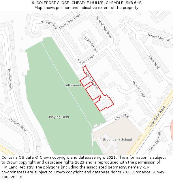 6, COLEPORT CLOSE, CHEADLE HULME, CHEADLE, SK8 6HR: Location map and indicative extent of plot
