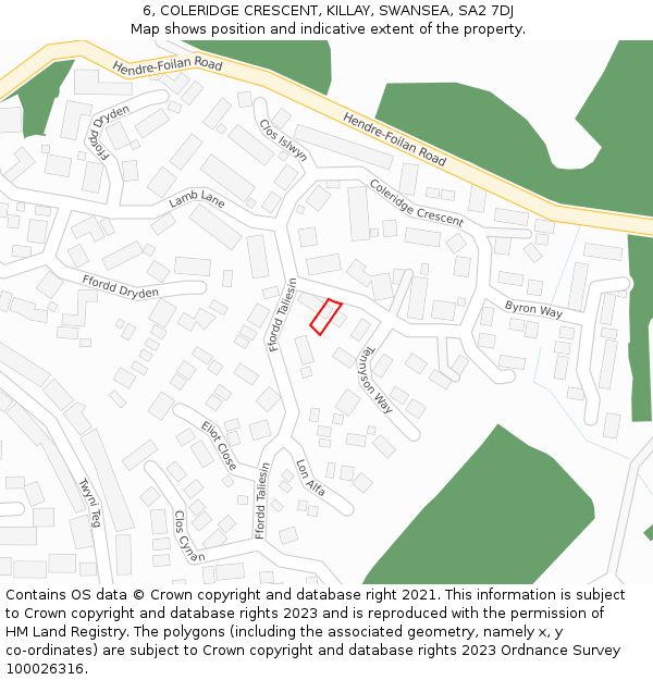 6, COLERIDGE CRESCENT, KILLAY, SWANSEA, SA2 7DJ: Location map and indicative extent of plot