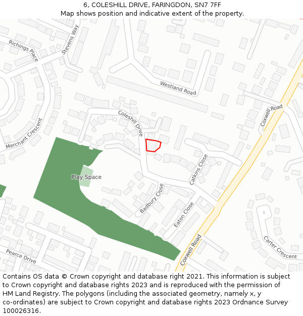 6, COLESHILL DRIVE, FARINGDON, SN7 7FF: Location map and indicative extent of plot