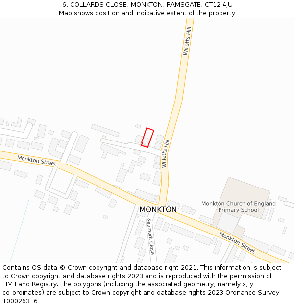 6, COLLARDS CLOSE, MONKTON, RAMSGATE, CT12 4JU: Location map and indicative extent of plot