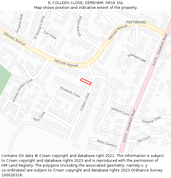 6, COLLEEN CLOSE, DEREHAM, NR19 1NL: Location map and indicative extent of plot