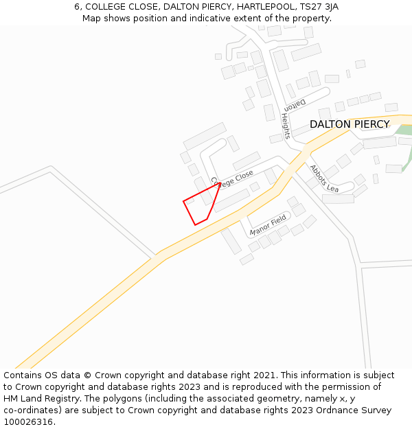 6, COLLEGE CLOSE, DALTON PIERCY, HARTLEPOOL, TS27 3JA: Location map and indicative extent of plot