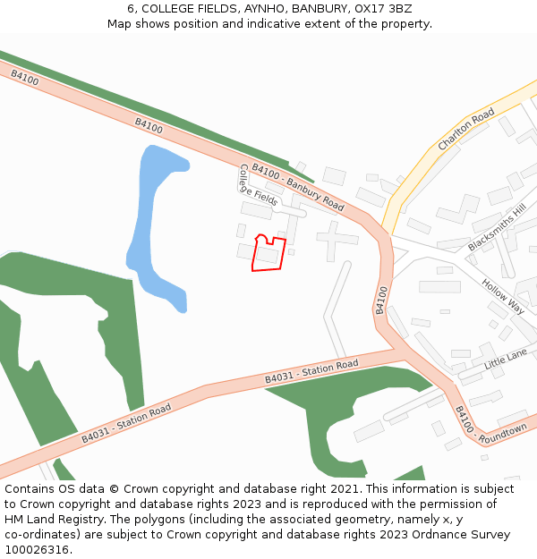 6, COLLEGE FIELDS, AYNHO, BANBURY, OX17 3BZ: Location map and indicative extent of plot