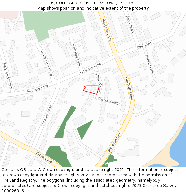 6, COLLEGE GREEN, FELIXSTOWE, IP11 7AP: Location map and indicative extent of plot