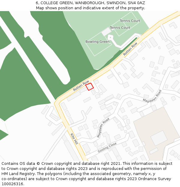 6, COLLEGE GREEN, WANBOROUGH, SWINDON, SN4 0AZ: Location map and indicative extent of plot