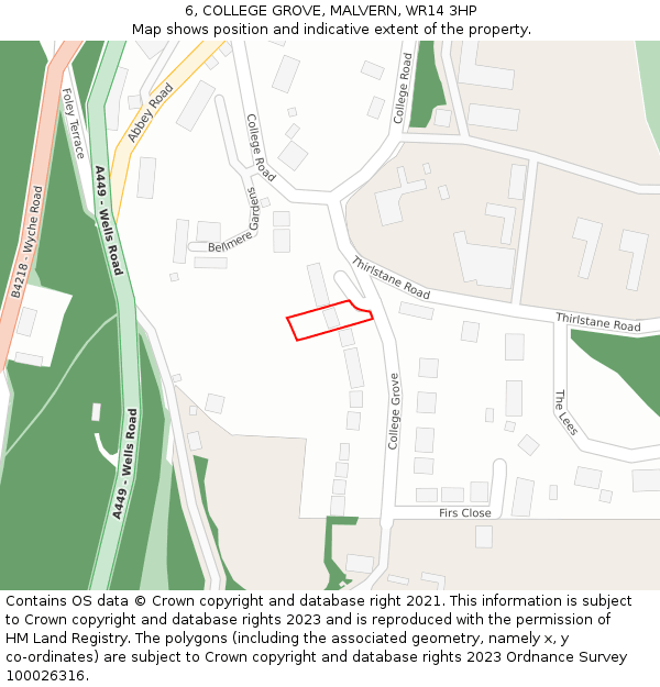 6, COLLEGE GROVE, MALVERN, WR14 3HP: Location map and indicative extent of plot