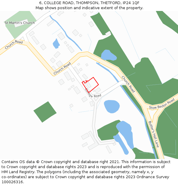 6, COLLEGE ROAD, THOMPSON, THETFORD, IP24 1QF: Location map and indicative extent of plot