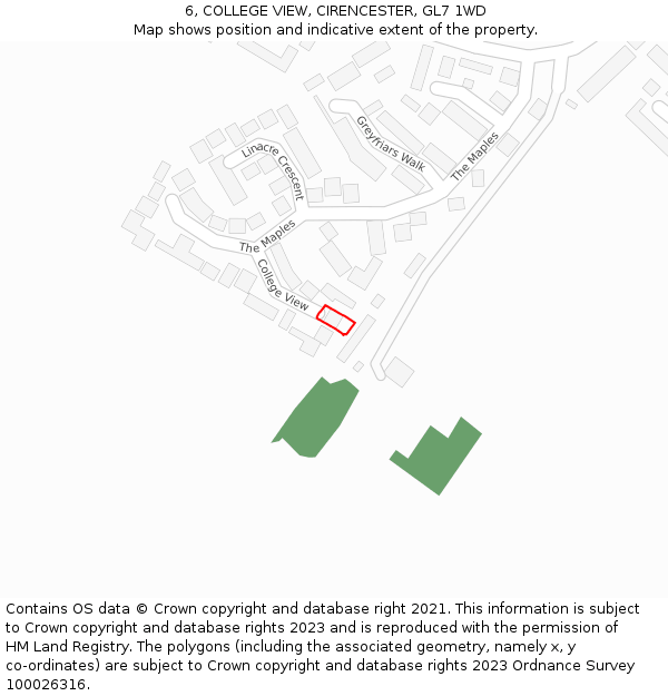 6, COLLEGE VIEW, CIRENCESTER, GL7 1WD: Location map and indicative extent of plot
