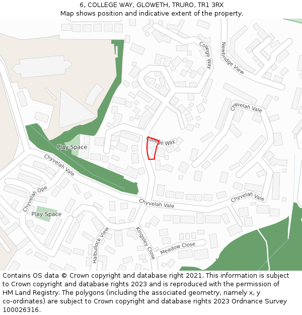 6, COLLEGE WAY, GLOWETH, TRURO, TR1 3RX: Location map and indicative extent of plot