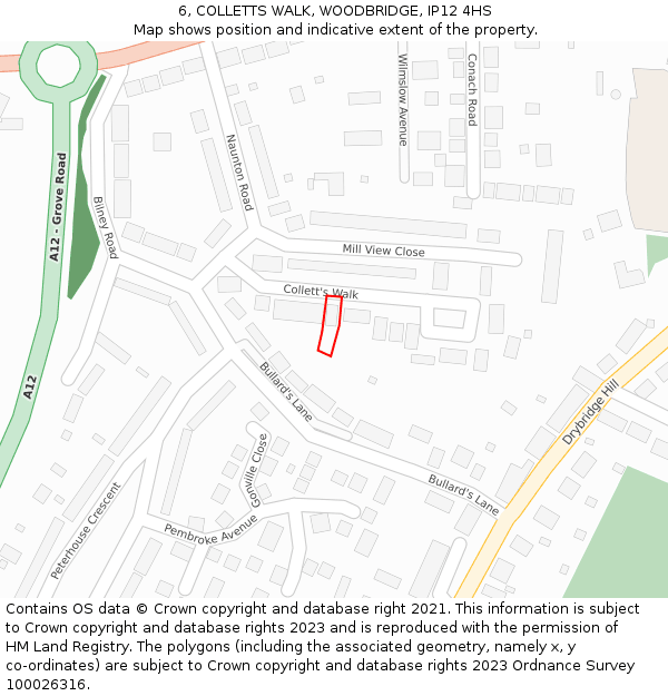 6, COLLETTS WALK, WOODBRIDGE, IP12 4HS: Location map and indicative extent of plot