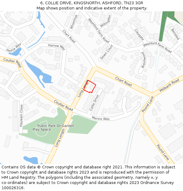 6, COLLIE DRIVE, KINGSNORTH, ASHFORD, TN23 3GR: Location map and indicative extent of plot