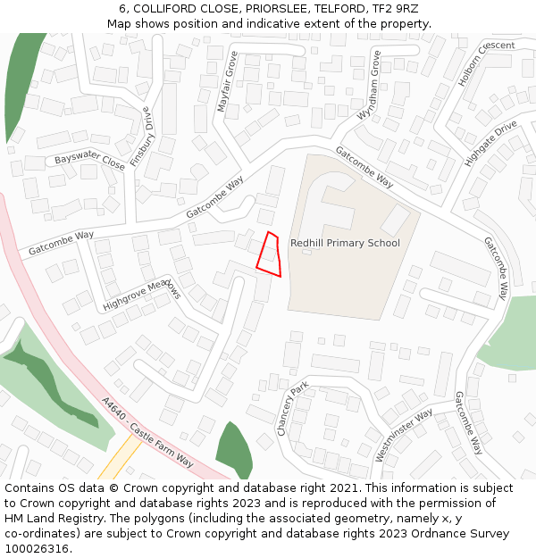 6, COLLIFORD CLOSE, PRIORSLEE, TELFORD, TF2 9RZ: Location map and indicative extent of plot