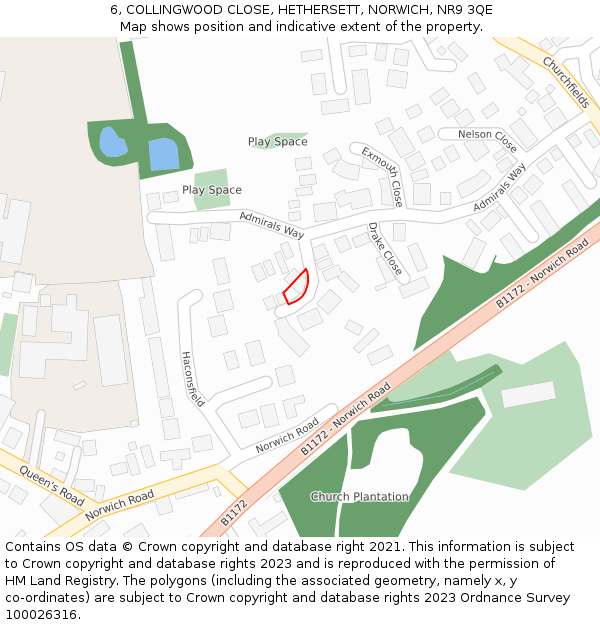 6, COLLINGWOOD CLOSE, HETHERSETT, NORWICH, NR9 3QE: Location map and indicative extent of plot