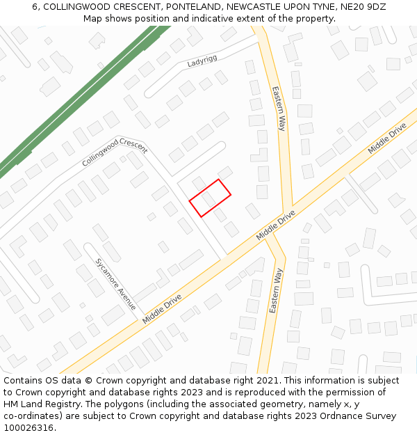 6, COLLINGWOOD CRESCENT, PONTELAND, NEWCASTLE UPON TYNE, NE20 9DZ: Location map and indicative extent of plot