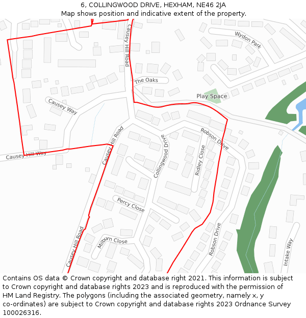 6, COLLINGWOOD DRIVE, HEXHAM, NE46 2JA: Location map and indicative extent of plot