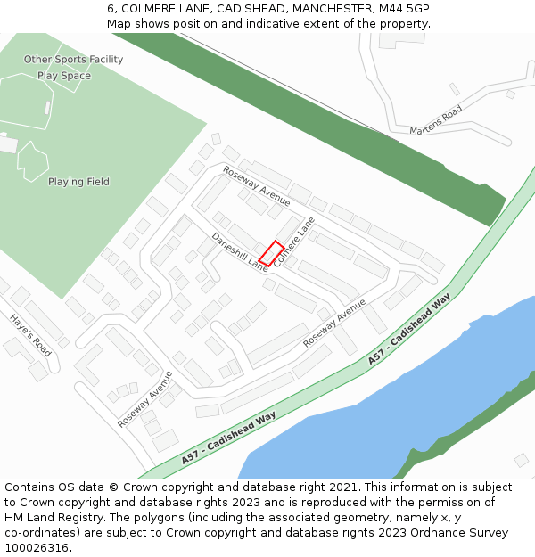 6, COLMERE LANE, CADISHEAD, MANCHESTER, M44 5GP: Location map and indicative extent of plot