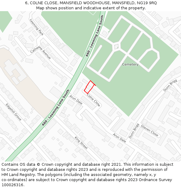 6, COLNE CLOSE, MANSFIELD WOODHOUSE, MANSFIELD, NG19 9RQ: Location map and indicative extent of plot