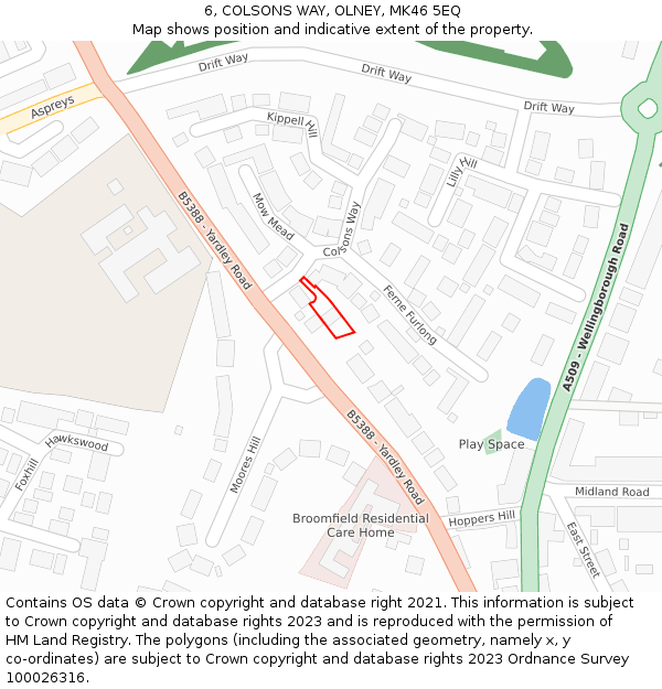 6, COLSONS WAY, OLNEY, MK46 5EQ: Location map and indicative extent of plot