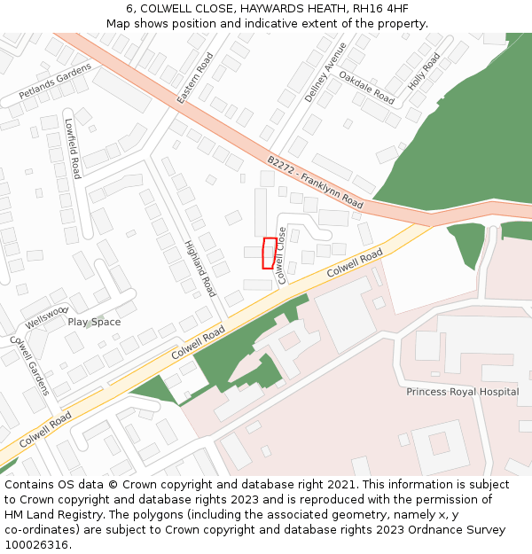 6, COLWELL CLOSE, HAYWARDS HEATH, RH16 4HF: Location map and indicative extent of plot