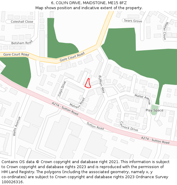 6, COLYN DRIVE, MAIDSTONE, ME15 8FZ: Location map and indicative extent of plot