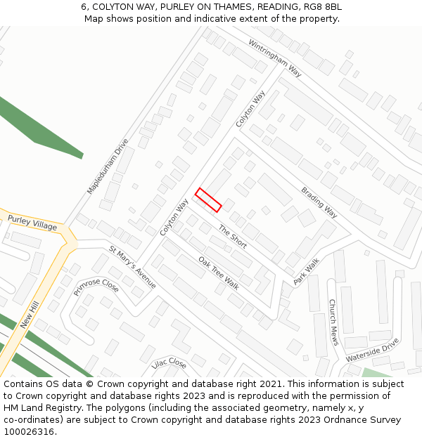 6, COLYTON WAY, PURLEY ON THAMES, READING, RG8 8BL: Location map and indicative extent of plot