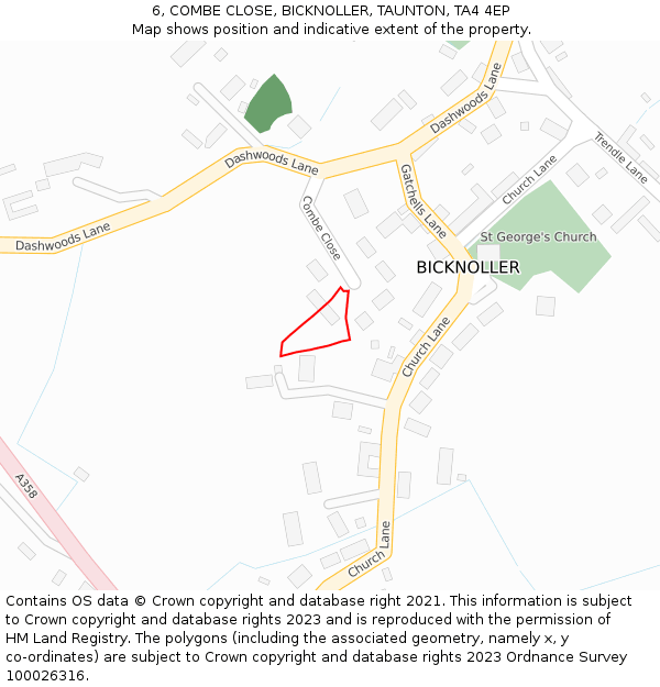 6, COMBE CLOSE, BICKNOLLER, TAUNTON, TA4 4EP: Location map and indicative extent of plot