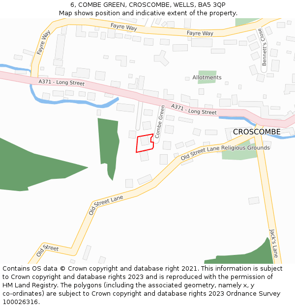 6, COMBE GREEN, CROSCOMBE, WELLS, BA5 3QP: Location map and indicative extent of plot
