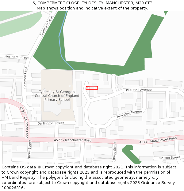 6, COMBERMERE CLOSE, TYLDESLEY, MANCHESTER, M29 8TB: Location map and indicative extent of plot
