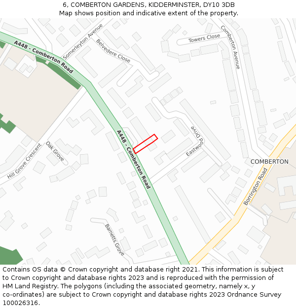 6, COMBERTON GARDENS, KIDDERMINSTER, DY10 3DB: Location map and indicative extent of plot