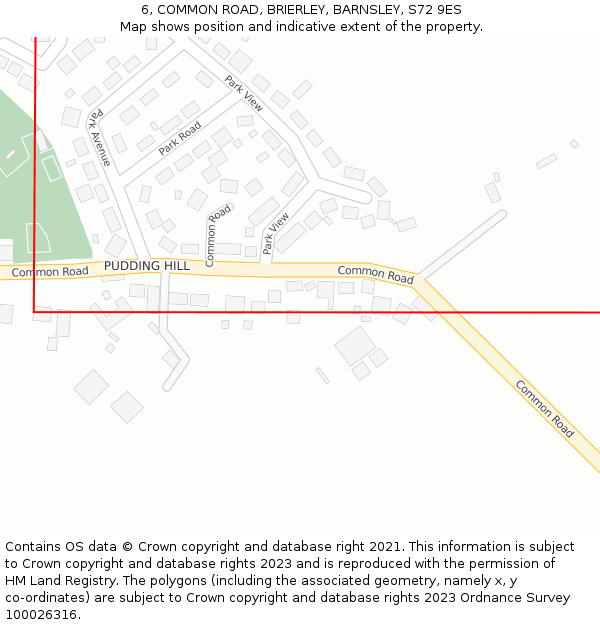 6, COMMON ROAD, BRIERLEY, BARNSLEY, S72 9ES: Location map and indicative extent of plot