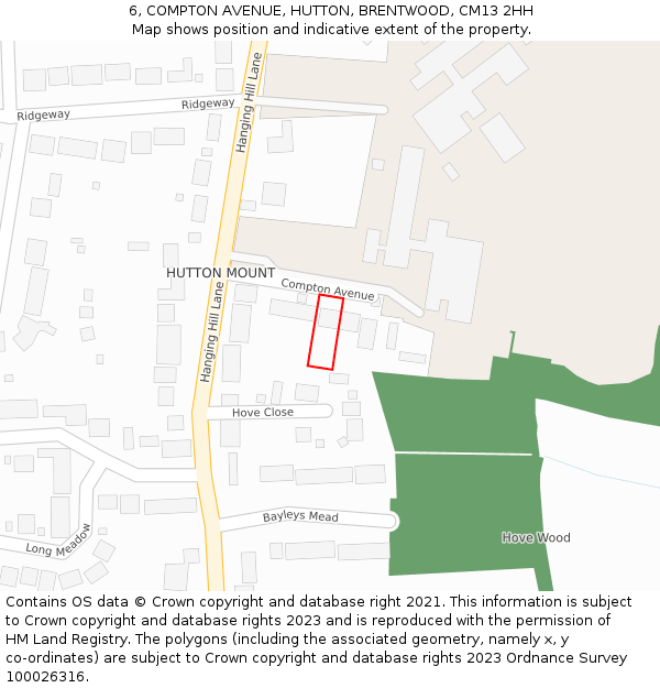 6, COMPTON AVENUE, HUTTON, BRENTWOOD, CM13 2HH: Location map and indicative extent of plot