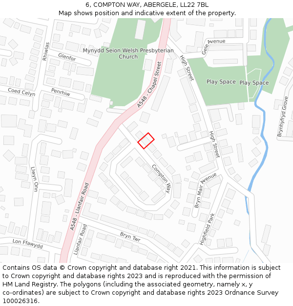 6, COMPTON WAY, ABERGELE, LL22 7BL: Location map and indicative extent of plot