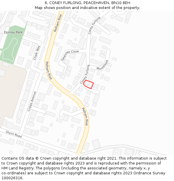 6, CONEY FURLONG, PEACEHAVEN, BN10 8EH: Location map and indicative extent of plot