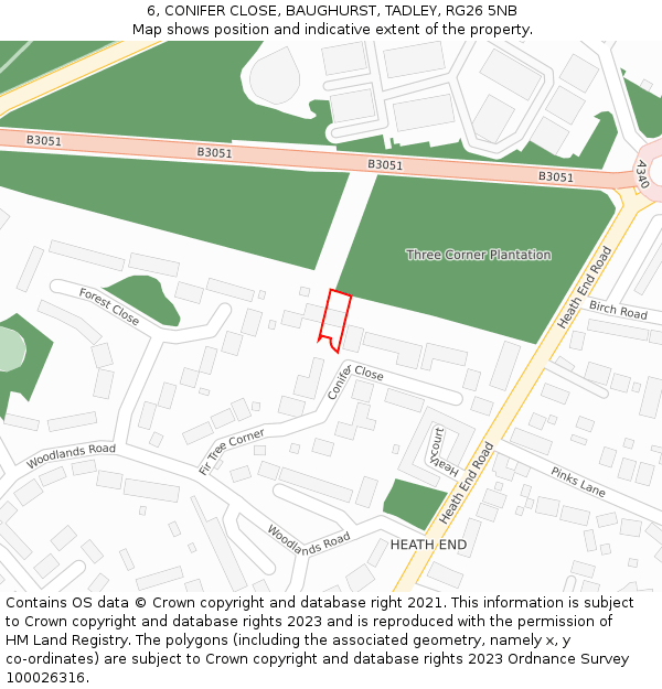 6, CONIFER CLOSE, BAUGHURST, TADLEY, RG26 5NB: Location map and indicative extent of plot