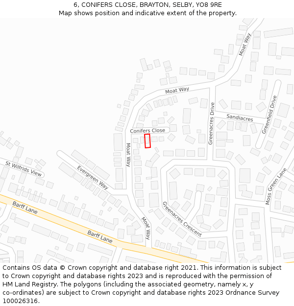 6, CONIFERS CLOSE, BRAYTON, SELBY, YO8 9RE: Location map and indicative extent of plot