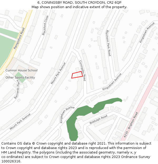 6, CONINGSBY ROAD, SOUTH CROYDON, CR2 6QP: Location map and indicative extent of plot